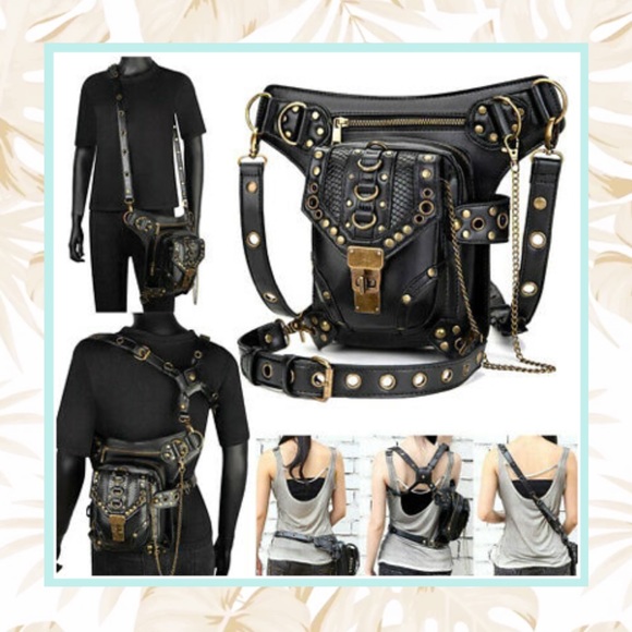 🍒 POUCH BAG LEATHER CROSSBODY MULTPURPOSE PURSE UTLITY BELT FANNY PACK CHAIN - Picture 3 of 16